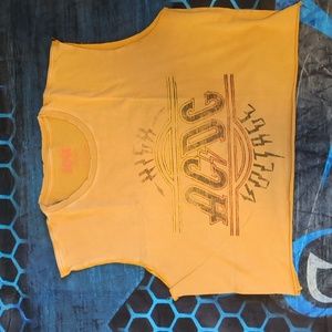 ACDC Distressed High Voltage Raw Cropped Rock Grunge Music Band Tee Crop -Large